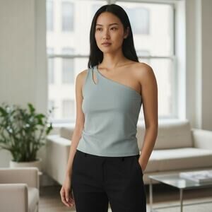 Abercrombie Blue Cut Out One Shoulder Tank Top Medium Minimalist Stretch